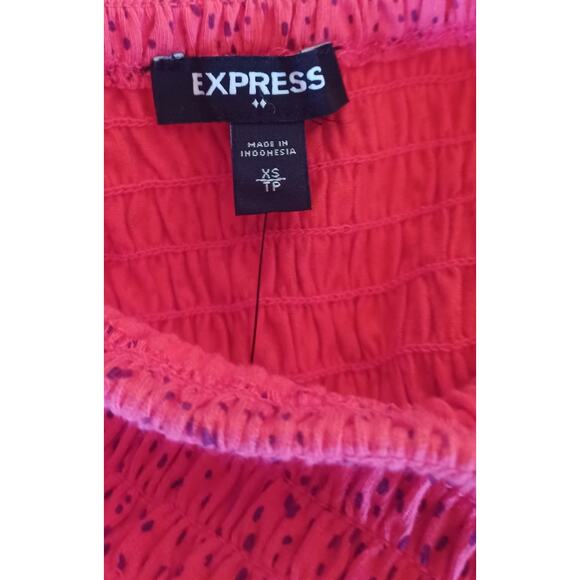 NWT Express Smock Top Women's XS Fuchsia With Purple Dots Y2K Peplum Hem, Straps - Picture 5 of 7